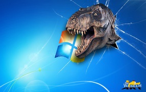 	  Windows with a dinosaur