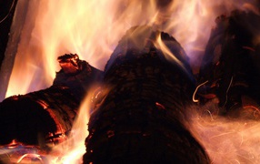 Огонь на дровах в камине