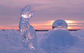Ice sculptures at sunset