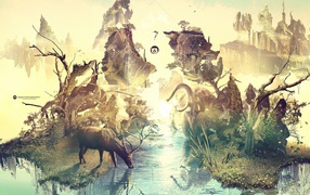 Олень на водопое