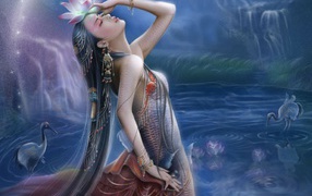 Девушка с лилией на голове