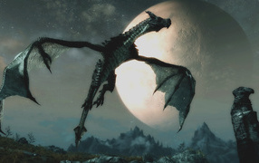 Дракон летит под большой луной