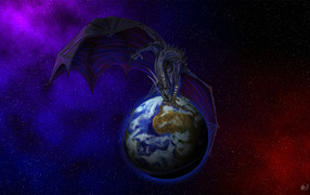 Дракон сидит на земном шаре