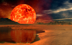 Большое солнце на горизонте