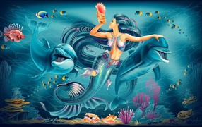 Mermaid and dolphins