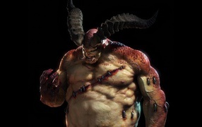 Монстр с рогами и клыками