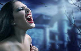 Powerful vampire fangs girl
