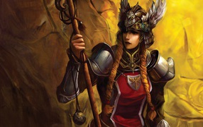 Девушка в доспехах с оружием