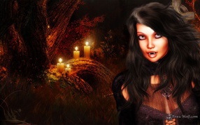 Vampire girl in the woods