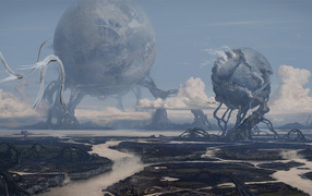 Фантастический пейзаж с шарами