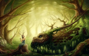 	   Forest fairy and dragon