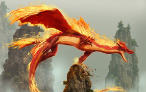 	   The fire dragon in the mountains