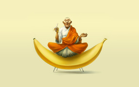 The Buddha is sitting on a banana