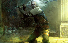 The hero of the game The Witcher sword