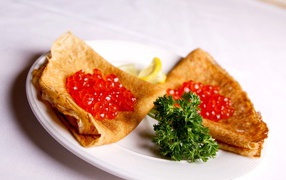 Pancakes with caviar on Shrove Tuesday