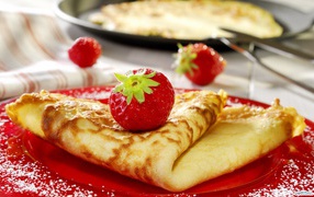 Pancakes with strawberry jam on Shrove Tuesday