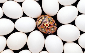 Крашенное яйцо среди белых на Пасху
