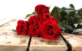 Red roses on March 8 on the wood