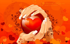 Heart in her hands on Valentine's Day February 14