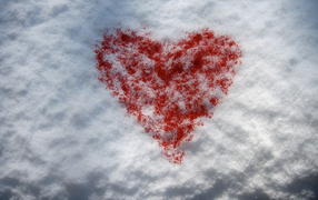 Heart on the snow on Valentine's Day February 14