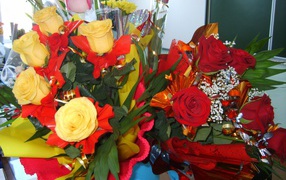 Bouquets in the classroom on the Knowledge Day on September 1