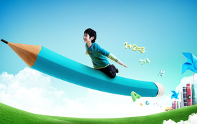 Школьник на карандаше в День знаний 1 сентября