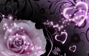 Purple rose and heart, a beautiful picture