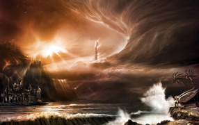 Лучи солнца через грозовые тучи