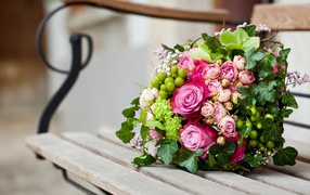 Beautiful bouquet on a bench