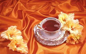 Cup of tea with gladioli