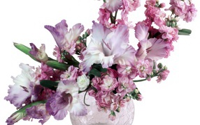 Сиреневые гладиолусы в вазе