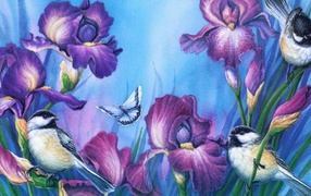 The picture of the bird on irises