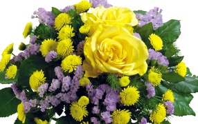 Yellow roses in a bouquet with other flowers