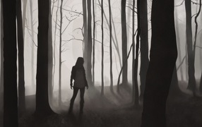 Девушка в туманном лесу