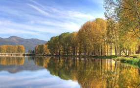 Autumn forest on the lake