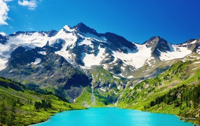 Голубое озеро у подножия гор