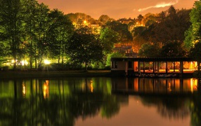 Golden evening on lake