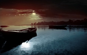 	   Moonlight night on the river