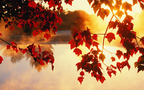 Sunset over the lake in autumn