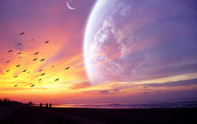 Люди смотрят на закат