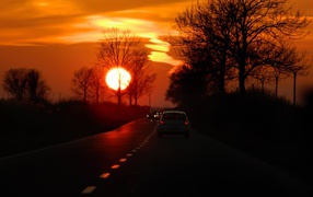 Sunset on the road