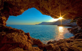 View of the sunset from the cave