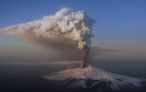 The smoke of the volcano at a height