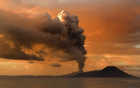 Volcano eruption on the island