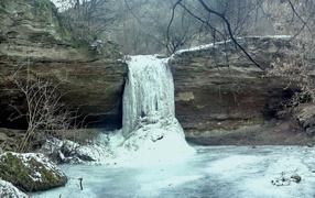Frozen waterfall in Moldovan forests