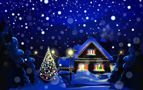 Дом украшенный на Новый год