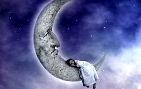 	 Girl sleeping on the moon