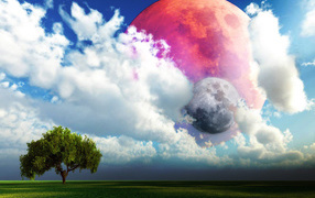 Планета со спутником на небе