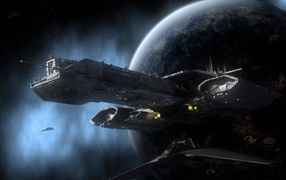 Корабль на фоне планеты