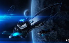 Космические корабли у планеты